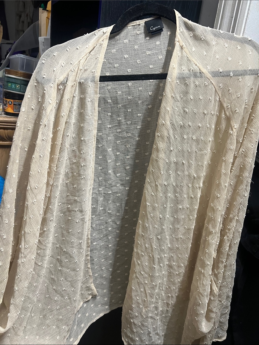 Cream Textured Open-Front Women’s cardigan